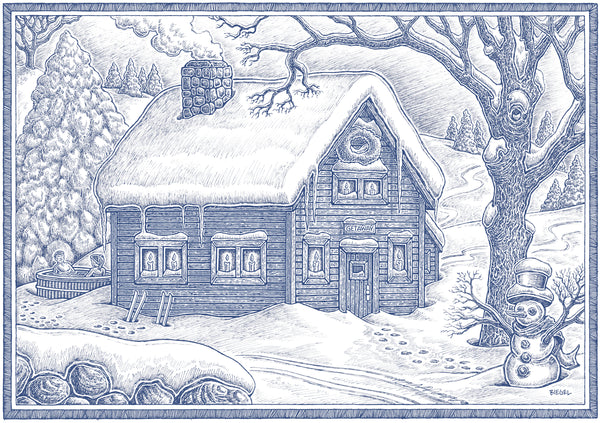 Illustration of a vacation winter getaway in the mountains